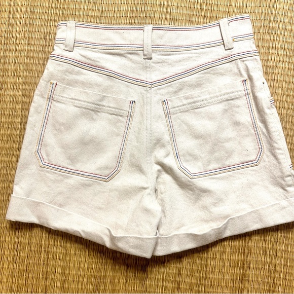 Madewell 70s Rainbow-Stitched Canvas Chase Highrise Patchpocket Shorts Cloud - Picture 5 of 9